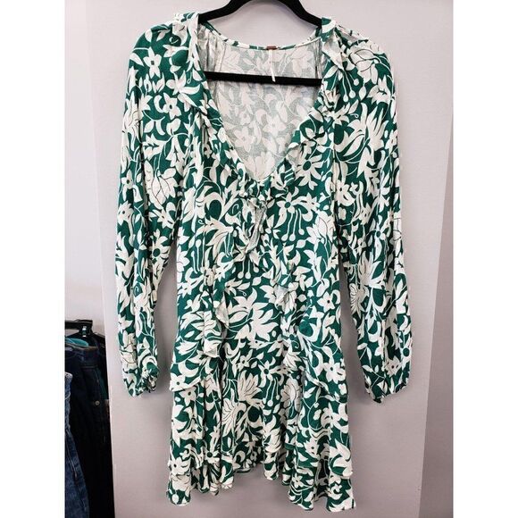 Free People NEW Green/White V-Neck Mini Dress XS - Picture 5 of 9